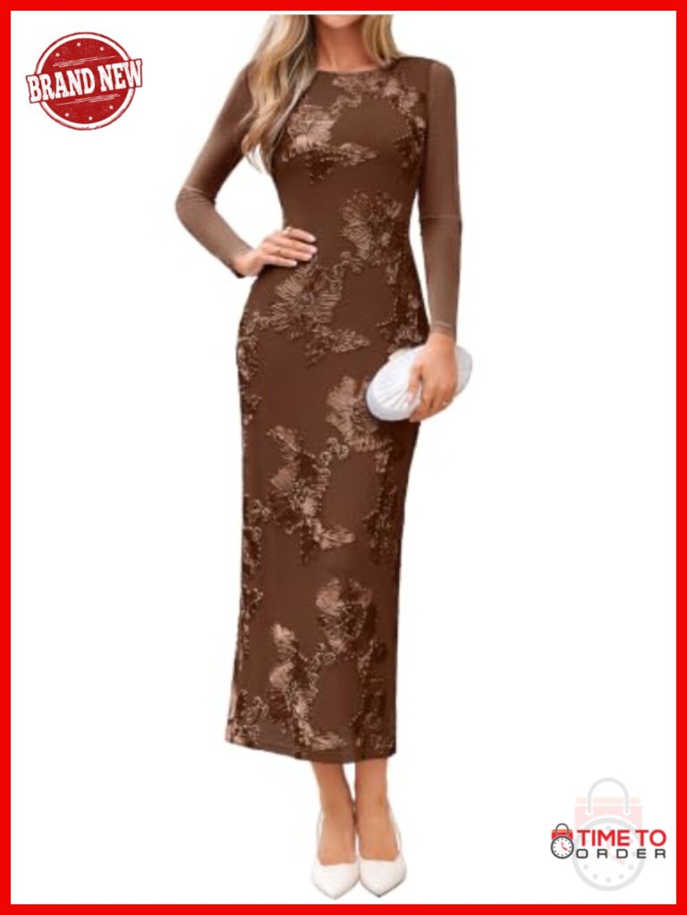 Simplee Mesh Tulle Maxi Dress Long Sleeve Bodycon Floral Wedding Guest